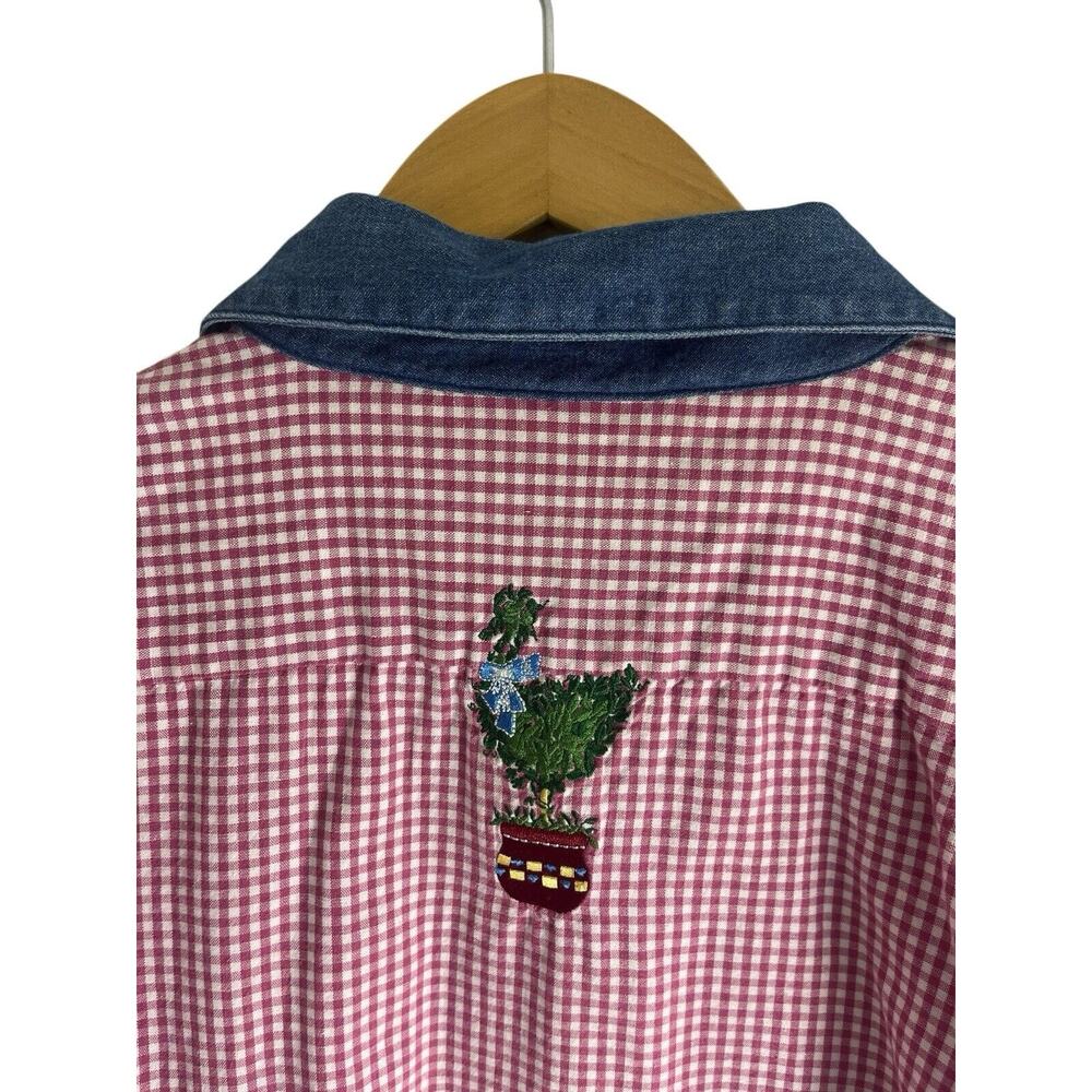Quacker Factory Rose Red Gingham Button Shirt Den… - image 7